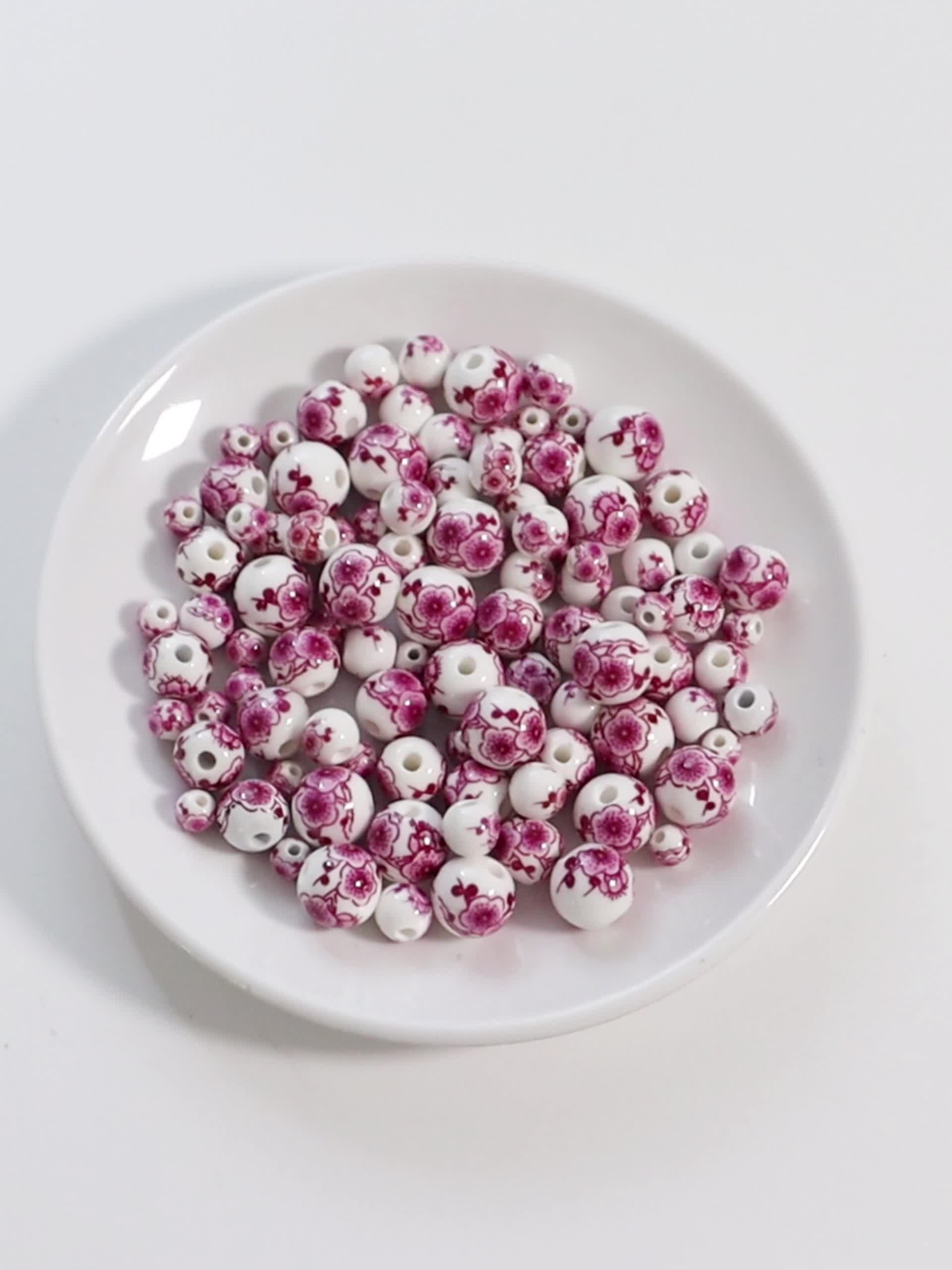 30pcs Chinese Style Printed Ceramic Round Beads for Jewelry